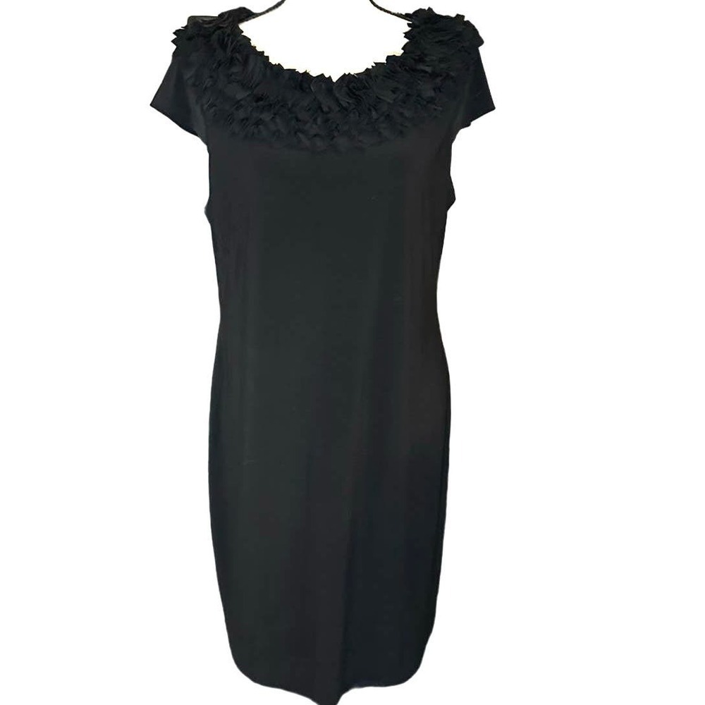 Just Taylor Womens Size 10 Black Dress Flower Ruffle Collar Sleeveless